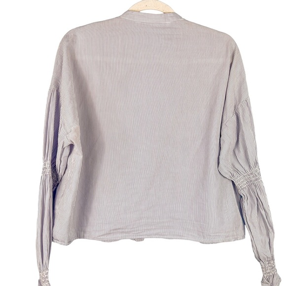 Zara Floral Embroidered Striped Button Down Cropped Shirt Size Large Casual - Picture 8 of 10